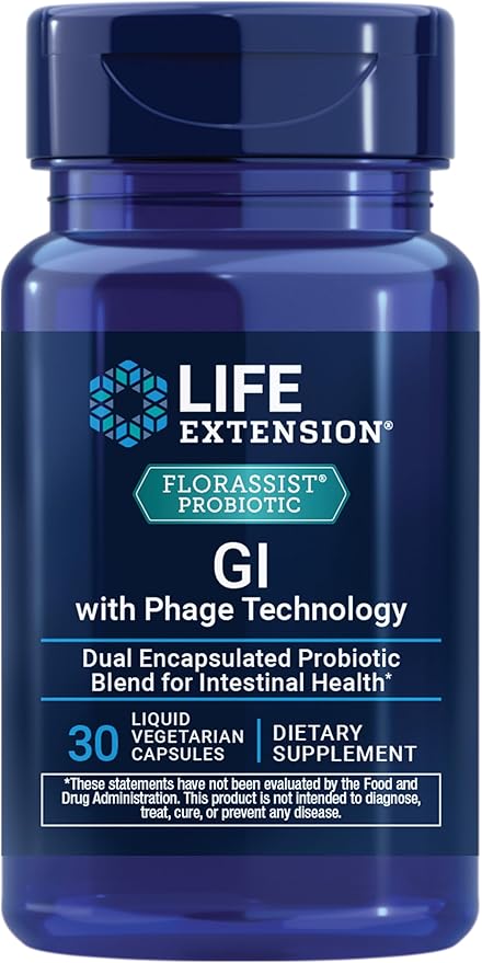 Life Extension FLORASSIST® Probiotic GI with Phage Technology Digestive Health Supplement microbiome Balance Gut Health Gluten Free Vegetarian 30 Capsules
