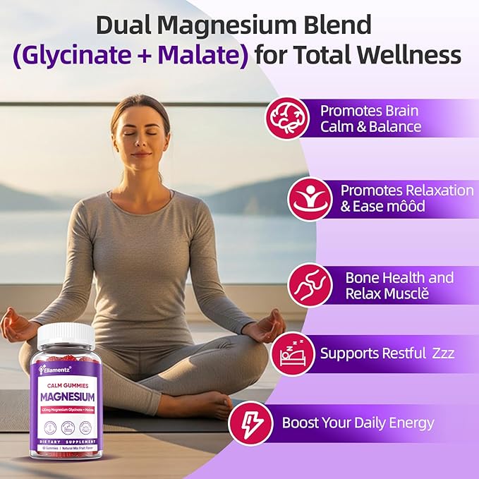 Magnesium Glycinate Gummies 420mg for Men &amp Women - Melatonin Free Magnesium Supplement with Malate Ashwagandha L-Theanine D3 &amp B6 for Brain Calm Musclě Health &amp Sleep Support 120Cts