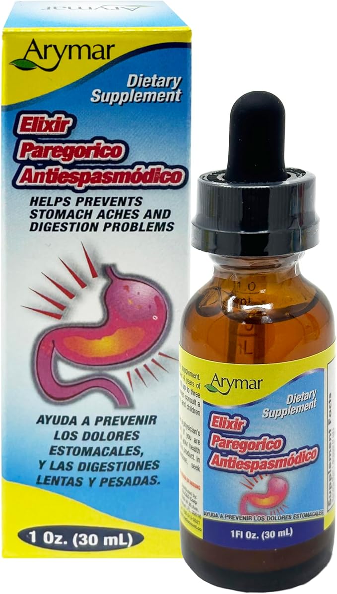 Arymar Elixir Paregorico Antiespasmodico - Digestive Comfort with Papain &amp Anise Oil 1 Fl Oz (Pack of 2)