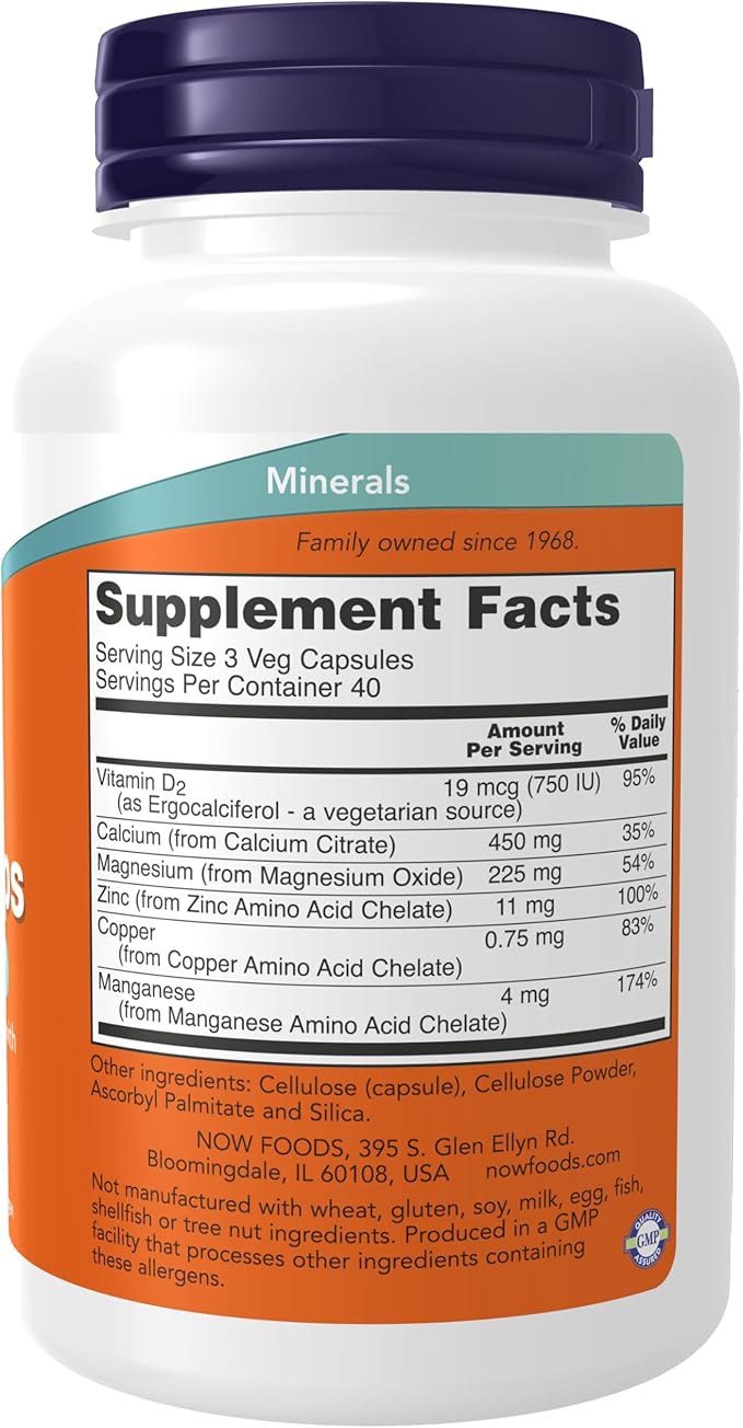 NOW Foods Supplements Calcium Citrate with Vitamin D Magnesium Zinc Copper and Manganese 120 Veg Capsules