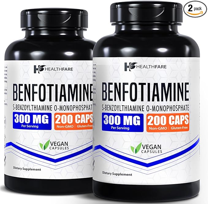Healthfare Benfotiamine 300mg | 200 Capsules | Fat Soluble Thiamine Vitamin B1 | Supports Overall Health | Non-GMO | Gluten Free (2-Pack)
