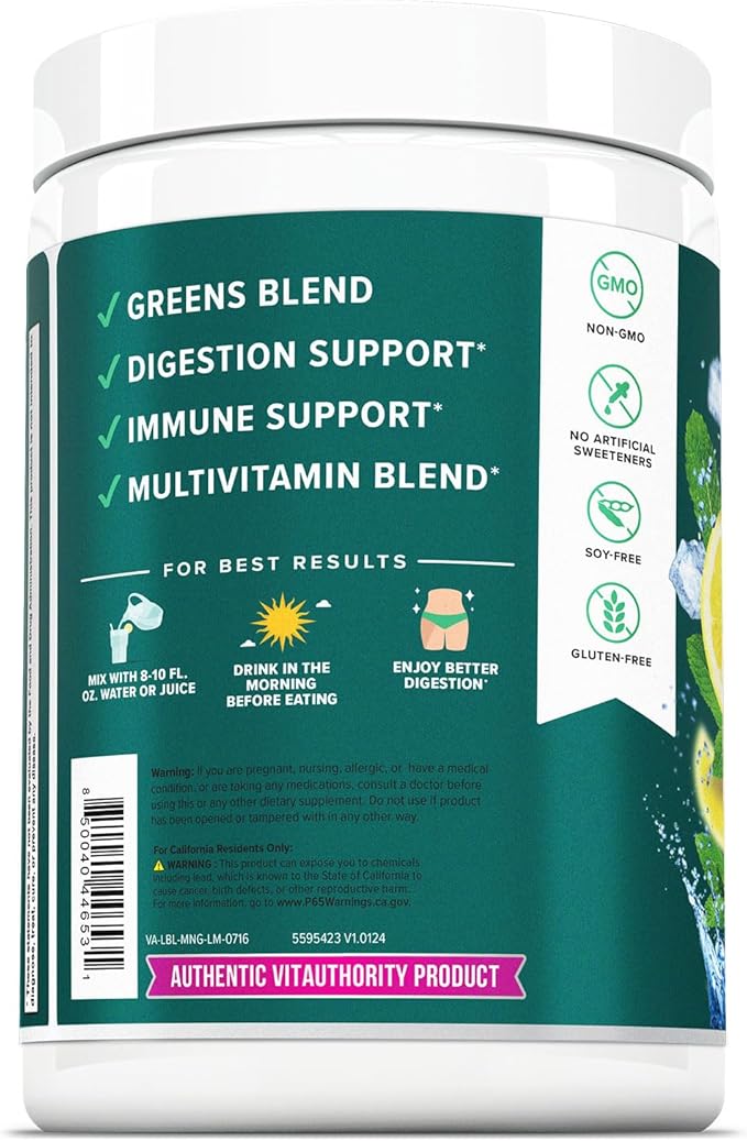 Vitauthority Vita Greens Superfood Powder: Immune and Digestion Support | Enhanced Energy | Daily Multivitamin Blend