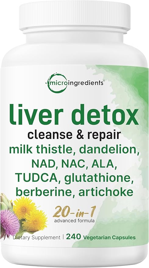 Micro Ingredients Multi Collagen Complex &amp Liver Detox Bundle 2 Pack | 5 Collagen Peptides with Hyaluronic Acid Vitamin C &amp Biotin | 20-in-1 Advanced Formula with Milk Thistle Dandelion &am