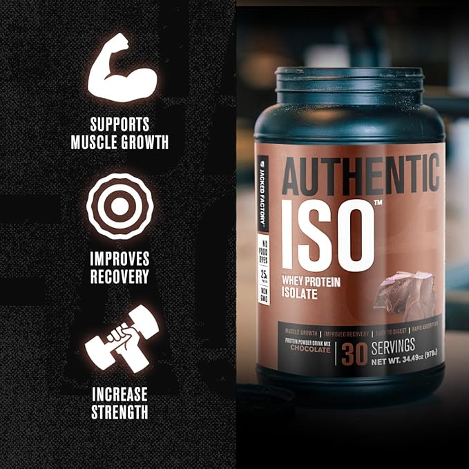 Jacked Factory Authentic ISO Whey Protein Isolate Powder - Low Carb Non-GMO Muscle Building Protein w/No Fillers Post Workout Recovery - 30 Servings Chocolate