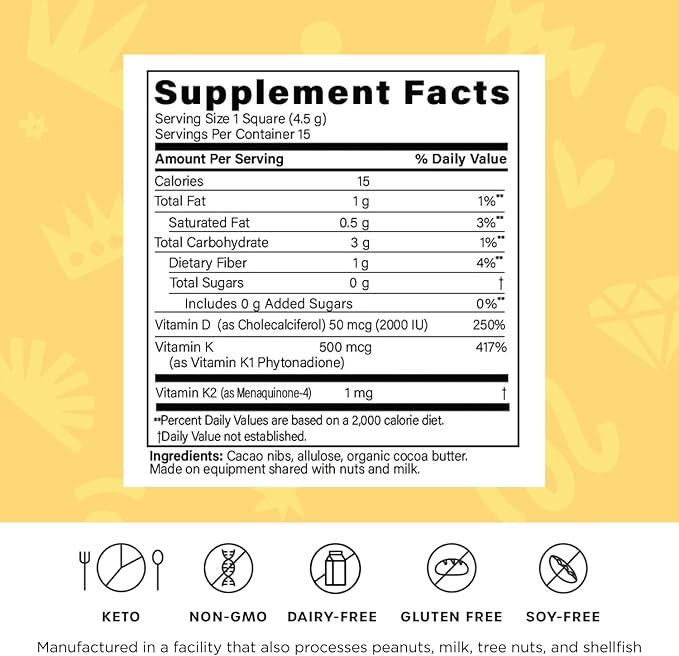 Fx Chocolate Sunshine - Vitamin D Sugar Free Chocolate for Mood Immune &amp Bone Support - 2000 IU D3 with Vitamin K Keto (Box of 15)