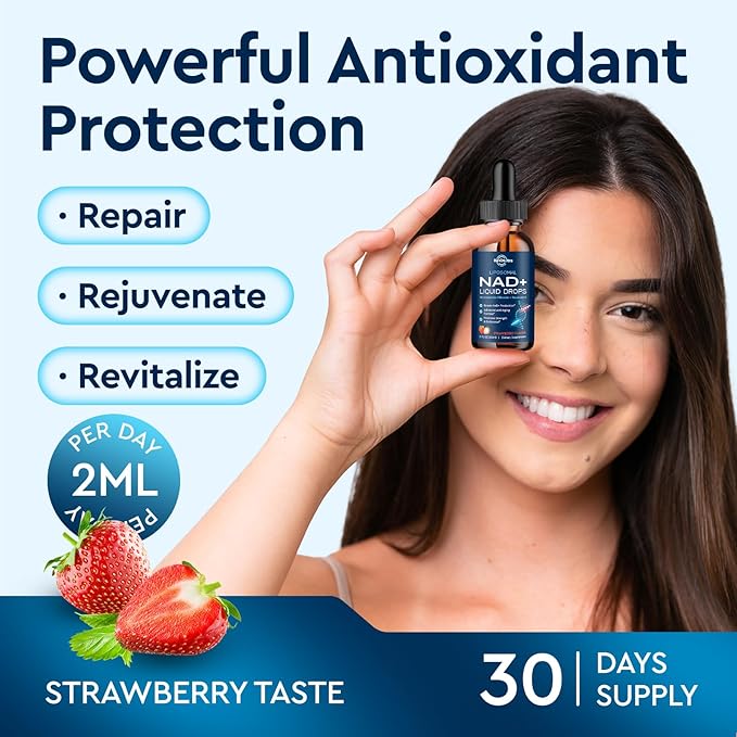 Liposomal NAD+ Liquid Supplement Nad Resveratrol Supplement for Women &amp Men Nicotinamide Riboside with PQQ CoQ10 Quercetin for Anti-Aging Brain Cellular Energy Health Strawberry Flavor 2 F