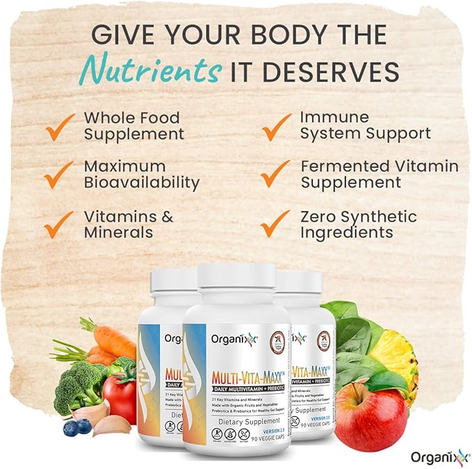 Organixx Clean Sourced Collagens (20 Serv) &amp Multi-Vita-Maxx (90 Caps) Bundle Protein w/Vitamin C &amp Zinc Plus USDA Organic Whole Food Multivitamin Supports Hair Joints &amp Daily Energy G