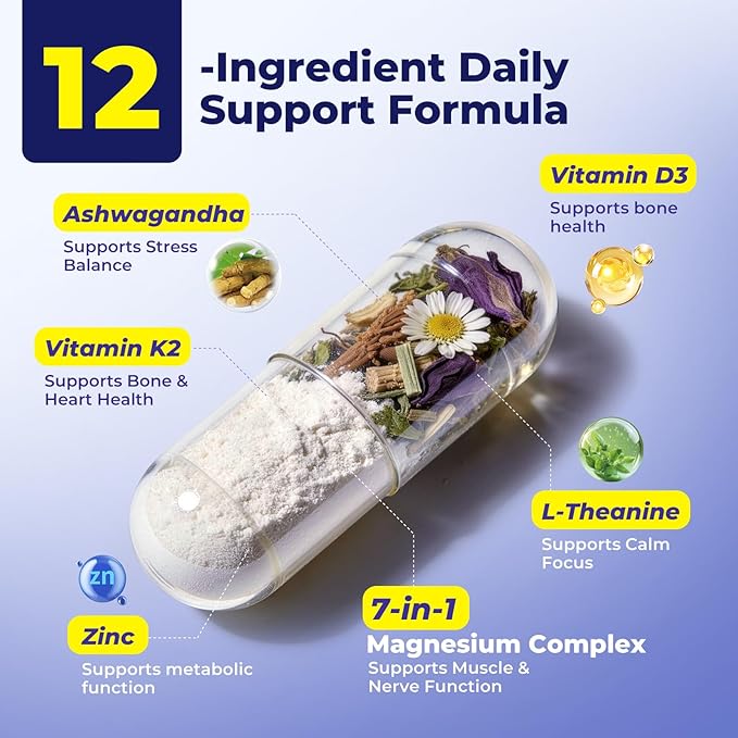 Magnesium Complex for Women &amp Men 1100mg 7-in-1 Magnesium Supplement with Ashwagandha &amp L-Theanine for Calm &amp Sleep Support High Absorption Vegan 120 Capsules