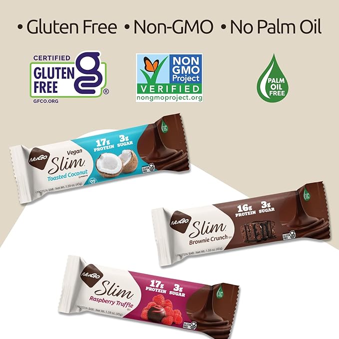NuGo Slim Dark Chocolate Raspberry Truffle 17g Protein 2g Sugar 7g Fiber Low Net Carb Keto Friendly Gluten Free 12 Count