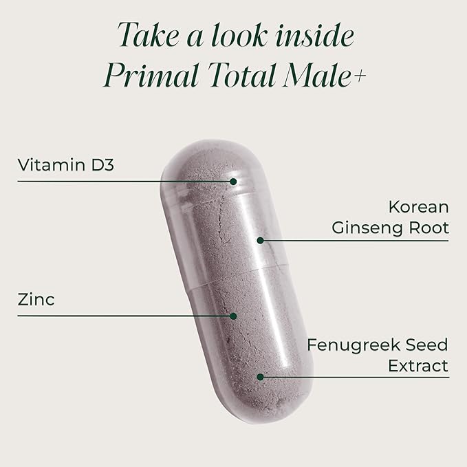 Primal Harvest Total Male+ Multivitamin for Men Vitamins Minerals and Herbal Support for Energy Vitality Immune Health and Performance (1 Pack (90 Count))