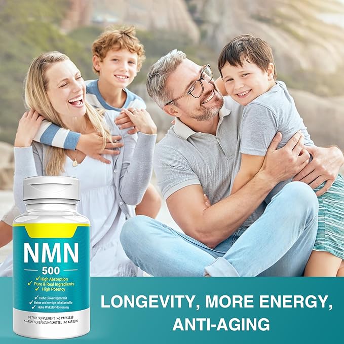 Vegan NMN Supplement 500mg Higher Absorption - 99% Pure NMN (Nicotinamide Mononucleotide)for NAD+ Cellular Energy Immune Muscle Anti-Aging &amp Longevity Stabilized NMN - 60 Capsules (60 Days Sup
