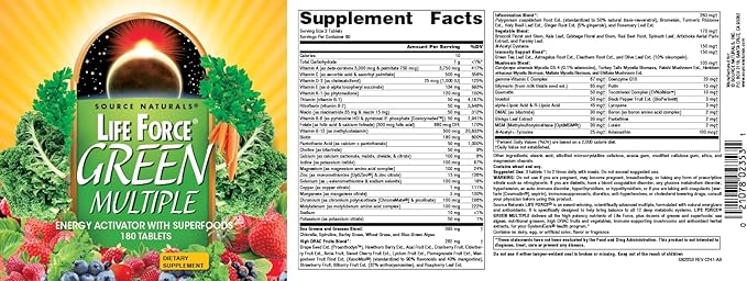 Source Naturals Life Force Green Multiple Energy Activator with Superfoods* -180 Tablets