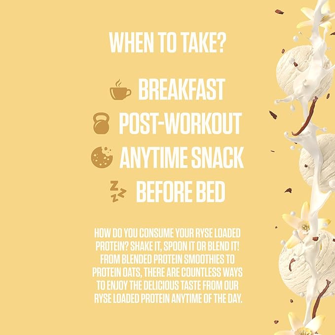 RYSE Loaded Protein Powder - Vanilla Ice Cream - 25g Whey Protein Isolate &amp Concentrate with Prebiotic Fiber &amp MCTs - Low Carb Low Sugar Digestive-Friendly - 27 Servings / 2 lb Tub
