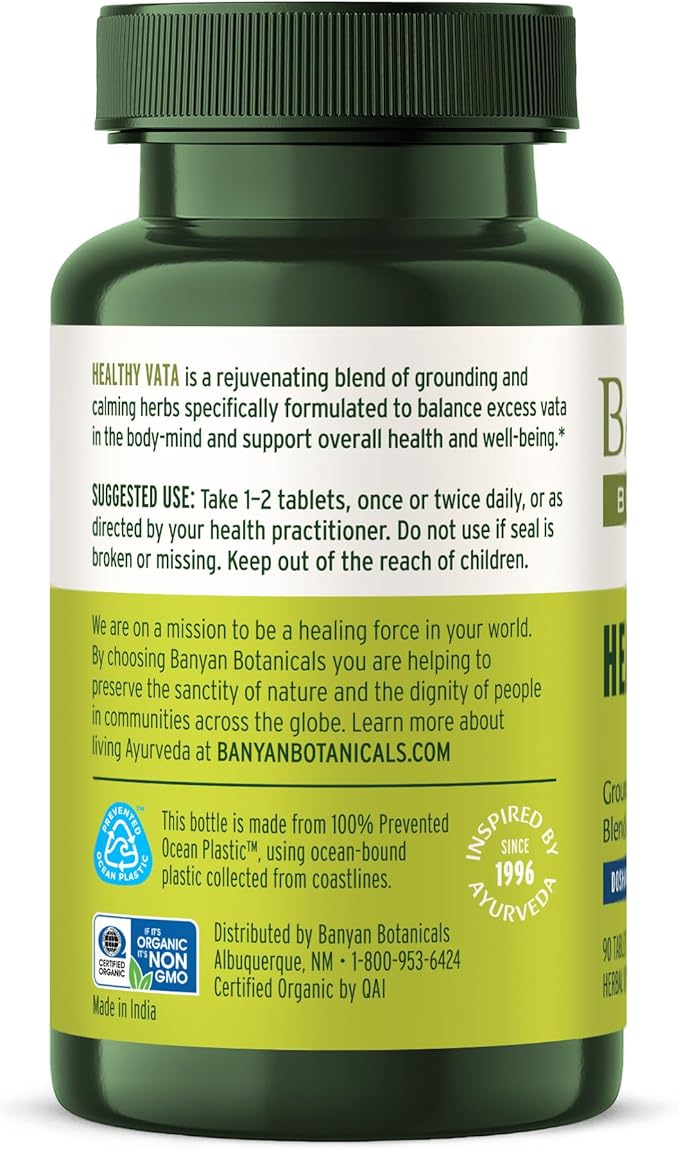 Banyan Botanicals Organic Healthy Vata –Grounding &amp Stability Supplement–with Ashwagandha Shatavari &amp Mucuna–Natural Support for Restful Sleep Dryness &amp Scattered Thoughts-90 Tablets-USD