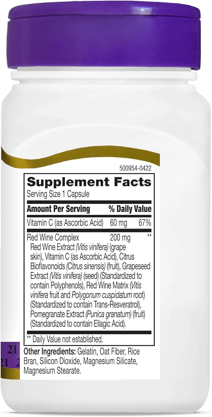 21st Century Resveratrol Red Wine Extract Capsules 90-Count Pack of 3