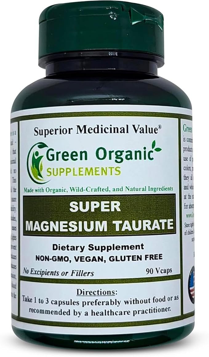 Magnesium Taurate High Absorbable 90 VCaps Non-GMO Vegan &amp Gluten Free Made with Organic Wild-Crafted and Natural Ingredients (Pack of 2)