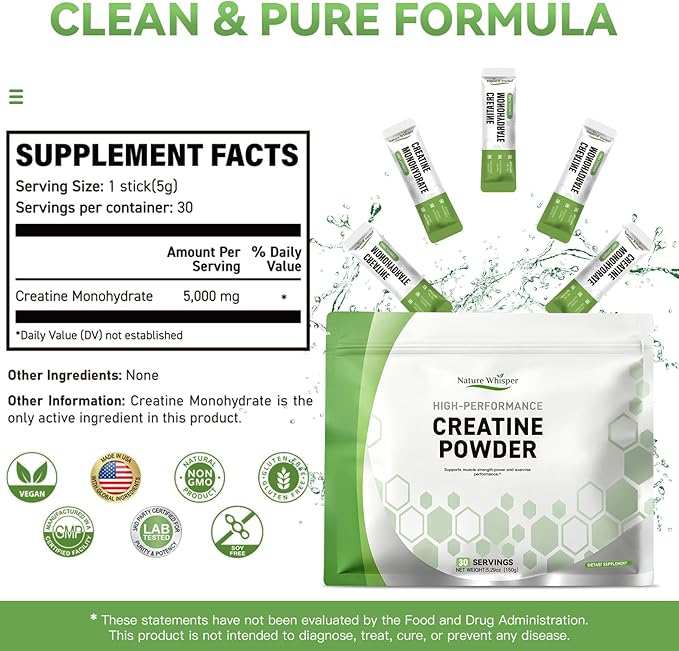 Creatine Monohydrate Powder Travel Packs 5000mg Micronized Pure Creatine for Men &amp Women Muscle Growth &amp Energy On-The-Go Creatine Sugar-Free Vegan Unflavored (30 Servings)