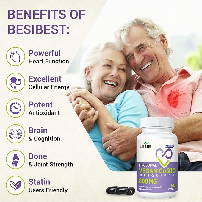 Liposomal Ubiquinol CoQ10 800 MG Softgel High Absorption CoQ10 Ubiquinol Supplement Active Coenzyme Q10 800mg Powerful Antioxidant for Heart &amp Brain Function Energy Production 60 Vegan Softge