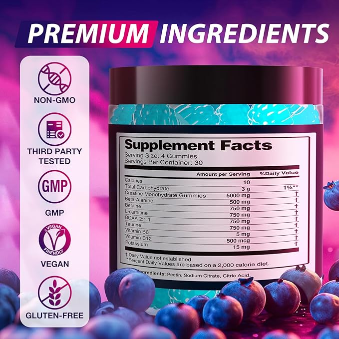 Creatine Monohydrate Gummies Complex 8500 MG for Men &amp Women Pre Workout Gummies 120 Count