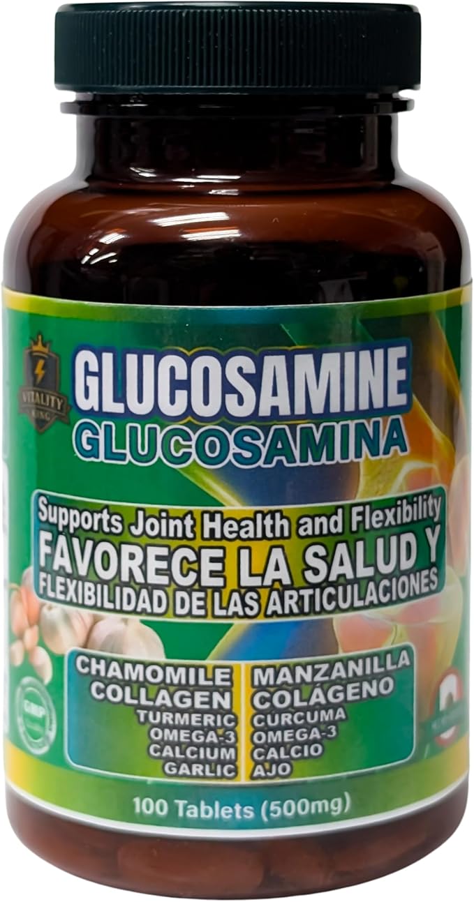 Suplemento para el Apoyo Articular con Glucosamina Manzanilla Colágeno Cúrcuma y AJO | Glucosamine Chamomile Collagen Turmeric Garlic Joint Support Supplement