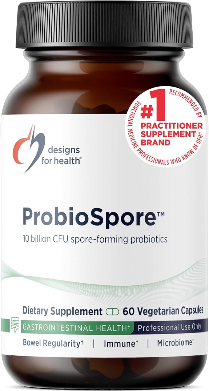Designs for Health ProbioSpore - Powerful Spore Based Probiotic Soil-Based Probiotics Supplement - Shelf Stable Gut + Immune Support Non-GMO + Dairy Free (60 Capsules)