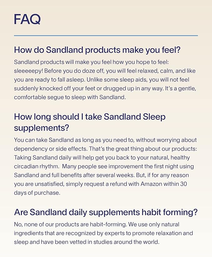 Sandland Stay Asleep Plus Melatonin Natural Daily Sleep Supplement 30 Pills 3mg Melatonin Magnesium Valerian Root L-Theanine Peppermint Leaf Made in The USA
