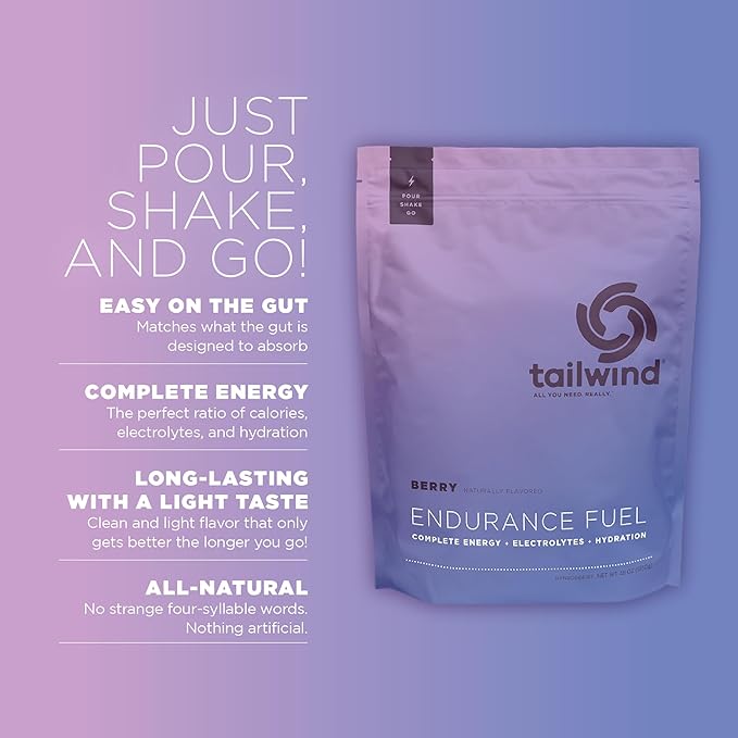 Tailwind Nutrition Endurance Fuel Carbohydrate &amp Electrolyte Sports Drink Mix Powder Gluten-Free Vegan Berry 30 Servings