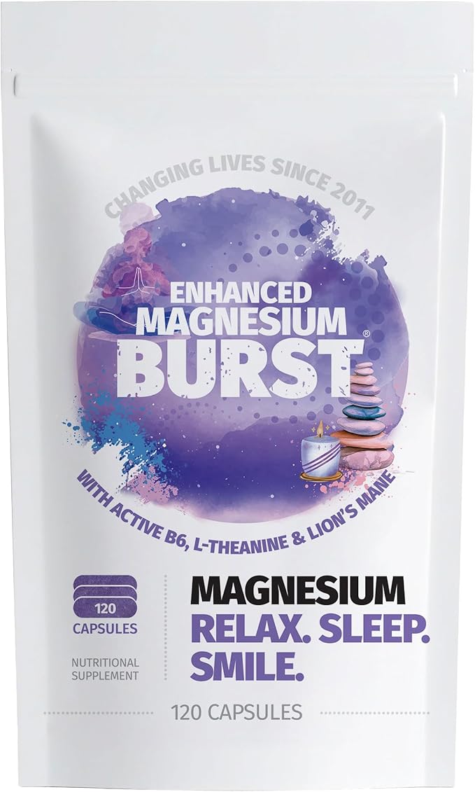 Enhanced Magnesium (Capsules) | Precise 300mg per Serving | Enhancement Blend: Organic Lion's Mane Extract L-theanine Active Vitamin B6 | 120 Capsules - by Organic Burst