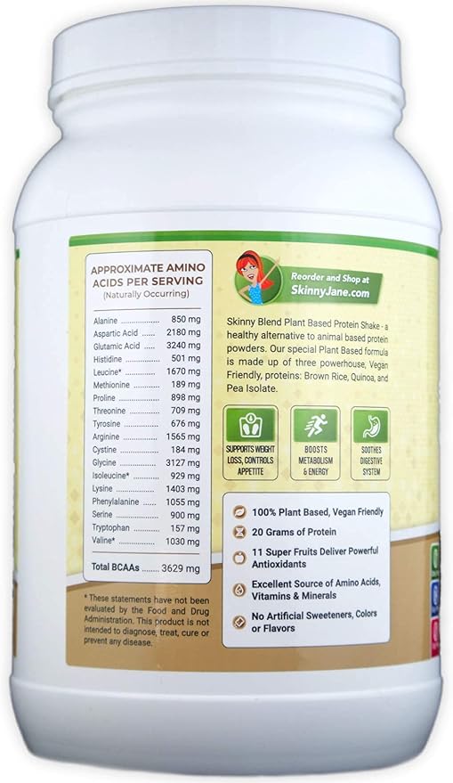 Skinny Jane Skinny Blend | Best Tasting Plant Based Protein Shake | Vegan Powder | Low Carbs Keto Friendly | Non GMO | No Soy Gluten Dairy and Egg Free | BCAAs (2 Pound Chocolate)