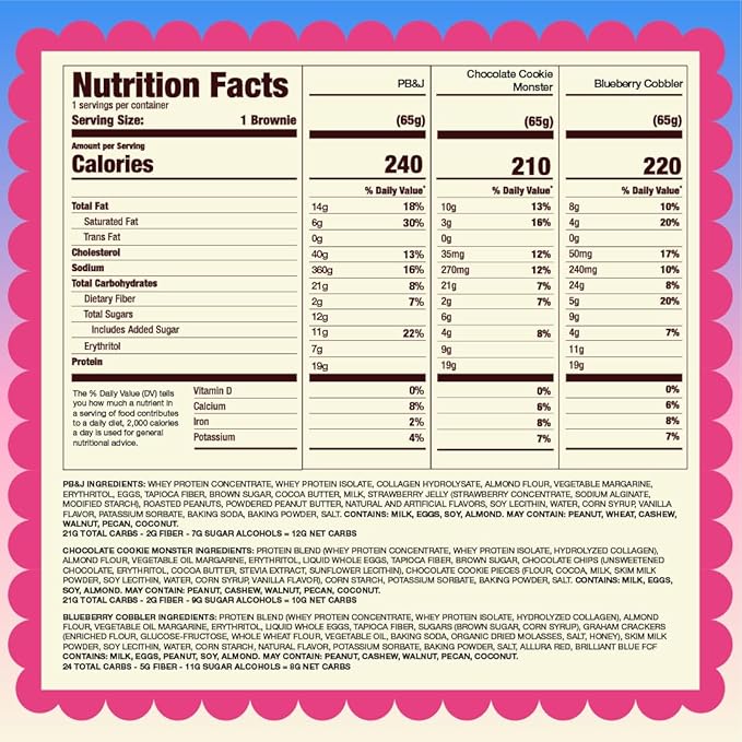 Prime Bites High Protein Brownie (12 Per Box Variety Pack) - 19g of Protein 5g of Collagen Gluten Free Low Sugar Treat Delicious Protein Snack