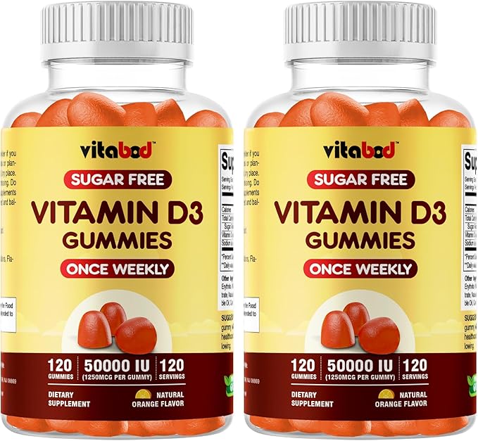 Sugar-Free Vitamin D3 50000 IU Weekly Gummies – 120 Count Bone Teeth and Immune Support – Non-GMO Easy-to-Chew Supplement