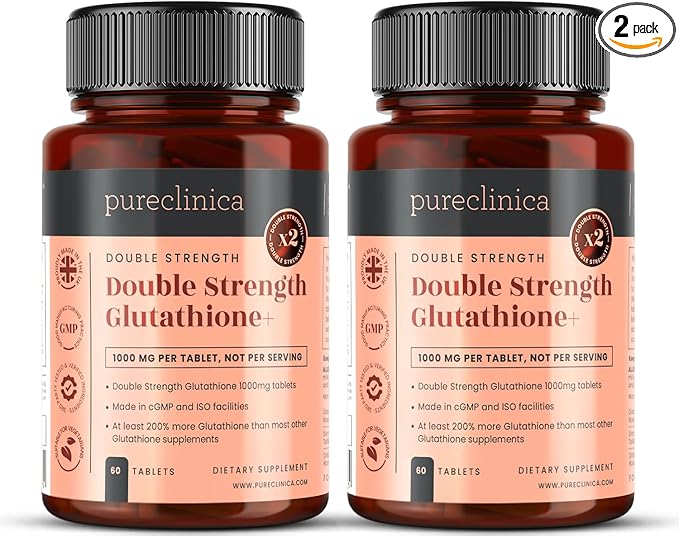 pureclinica Glutathione 1000mg – 120 Tablets (2 x 60) | High Strength with 500mg Glutathione 300mg ALA 200mg Vitamin C | Antioxidant &amp Detox Support 1-a-Day
