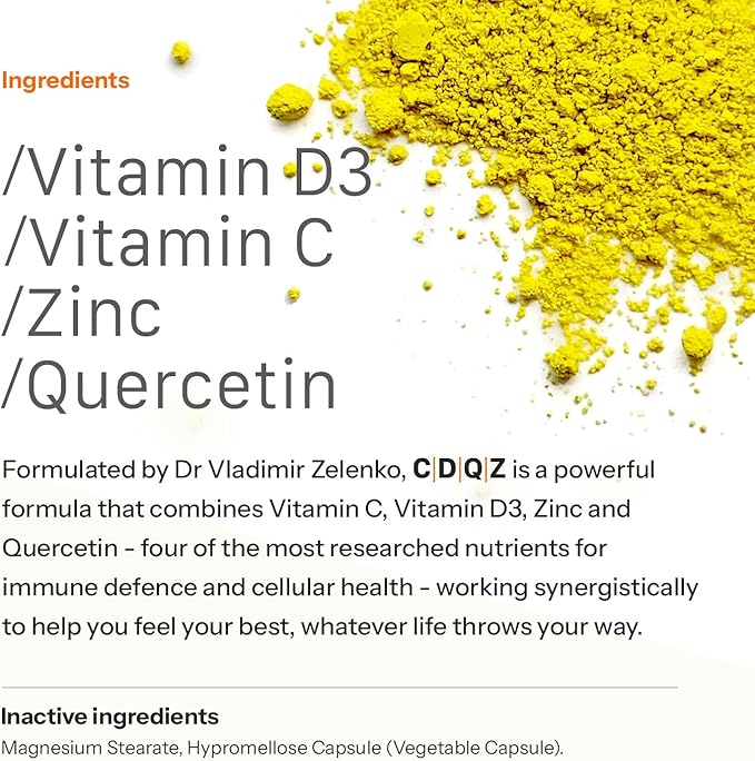 CDQZ - Quercetin Zinc Vitamin C Vitamin D3 - Immune Support - 120 Capsules - Plastic-Free Packaging