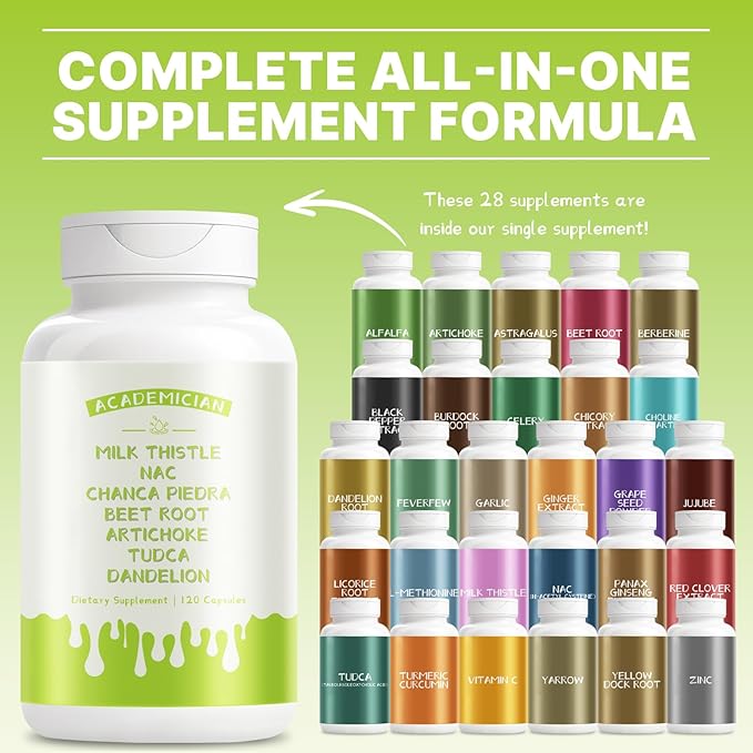 Beet Root Capsules with Dandelion Root Capsules Milk Thistle NAC Tudca Artichoke Extract Supplement - 120 Count
