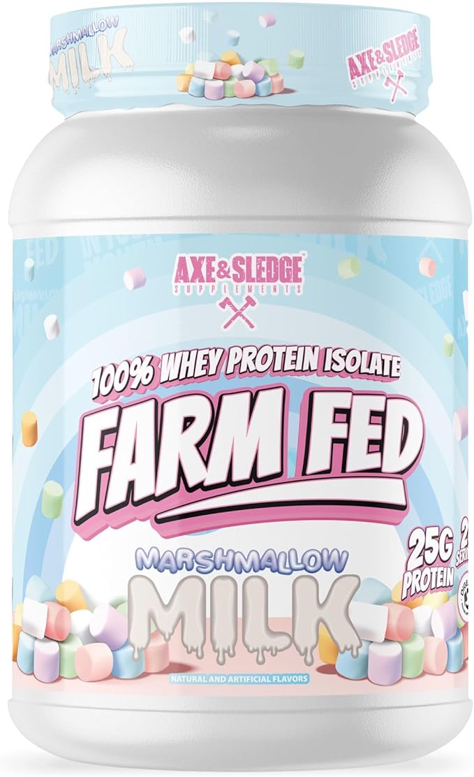 Axe &amp Sledge Farm Fed 100% Whey Protein Isolate | 25g Protein | Low Carb Low Sugar Soy Free Gluten Free | Protein Powder for Men and Women | Keto | Made in The USA | 28 Servings Marshmallow Mi