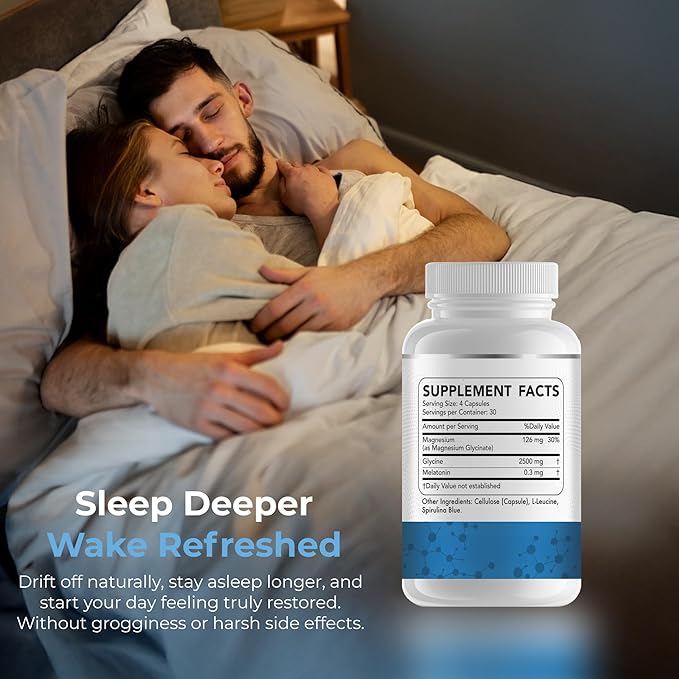 Melatonin 300mcg + Magnesium Glycinate 126mg + Glycine 2500mg for Sleep (120 Count 30 Servings)