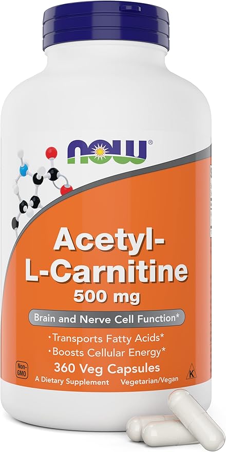 NOW Foods Now Acetyl L Carnitine 500mg 360 Veg Capsules - Non-GMO ACL 500 mg Caps