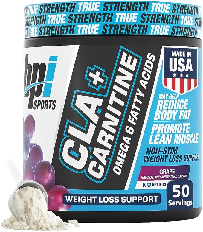BPI Sports CLA+Carnitine – CLA L Carnitine &amp Linoleic Acid – L Carnitine Supplement for Weight Loss Metabolism &amp Lean Muscle – Caffeine Free – Grape – 50 Servings – 12.34 oz