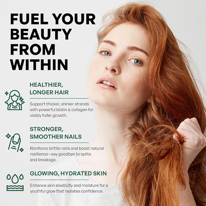 Advanced Biotin + Collagen Gummies – Supports Hair Growth Skin Elasticity and Nail Strength – Natural Berry Flavor – Non-GMO Gluten-Free 60 Rapid Release Gummies