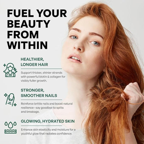Advanced Biotin + Collagen Gummies – Supports Hair Growth Skin Elasticity and Nail Strength – Natural Berry Flavor – Non-GMO Gluten-Free 60 Rapid Release Gummies