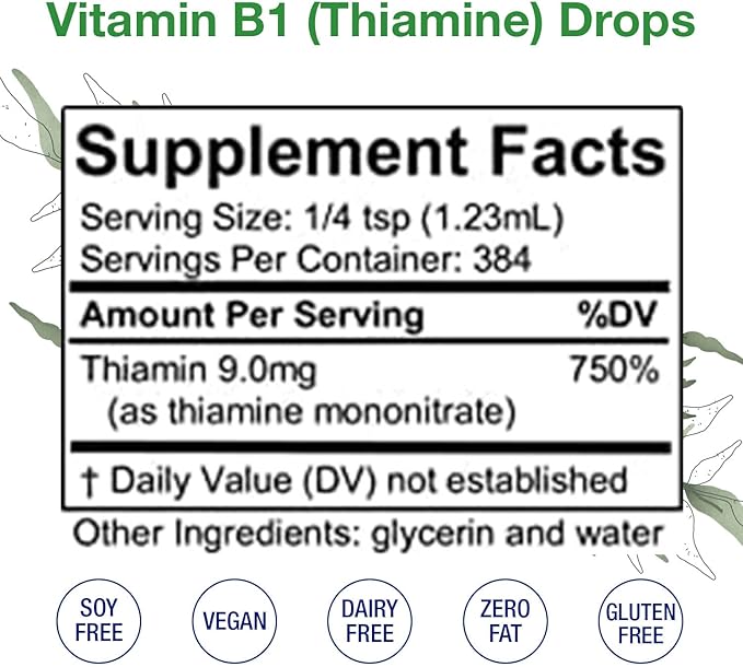 HoneyCombs Vitamin B1 Supplement (Thiamine) Liquid Drops - High Potency Thiamine B1 Supplement for Men &amp Women - Maintain Nervous System Energy &amp Overall Health - Vegan Liquid B Vitamins (16