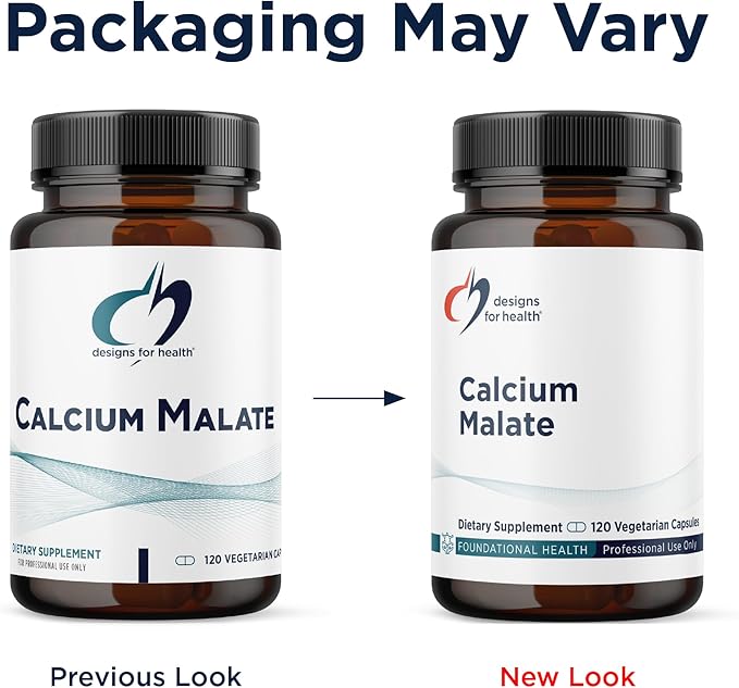 Designs for Health Calcium Malate - 500mg Calcium Malate Chelate + Vitamin D (D3) Bone Support Supplement for Women + Men - Non-GMO (120 Capsules)