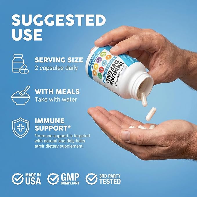 Clean Nutraceuticals Immune Defense Support Supplement 8 in 1 with Zinc 50mg Quercetin VIT C 1000mg Vitamin D3 5000 IU Elderberry Ginger - Immunity System Booster for Adults Vegan - 60 Count