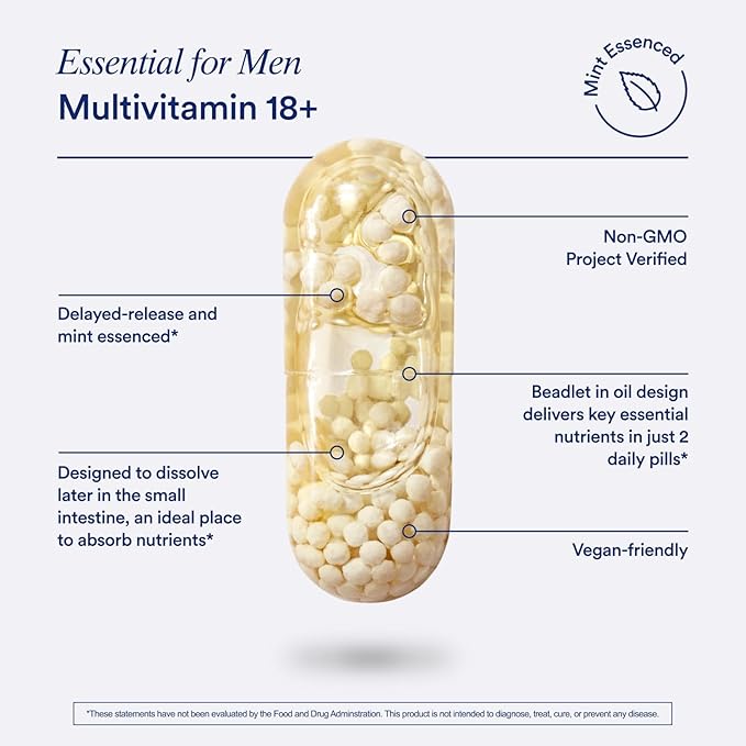 Ritual Multivitamin for Men 18+ with Zinc Vitamin A and D3 for Immune Function Support* Omega-3 DHA B12 K2 Gluten Free Non-GMO Vegan Mint Essenced 30 Day Supply