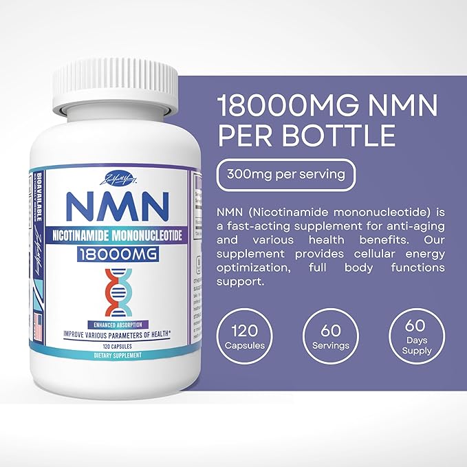 ZYY Magnesium Glycinate 1000mg &amp NMN 18000mg per Bottle 300mg per Serving | Chelated &amp High Absorption Mineral | Real Nicotinamide Mononucleotide Anti Aging