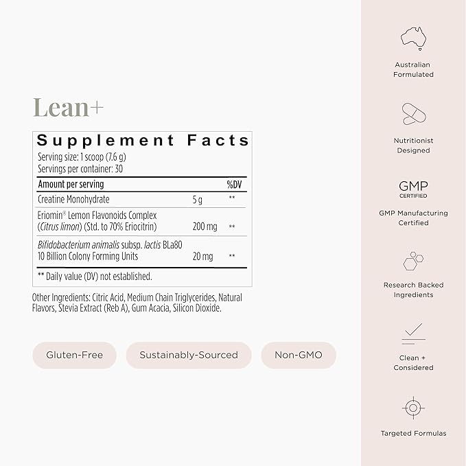 JSHealth Lean+ 5g Creatine Monohydrate for Women with Eriomin for GLP-1 Support - Micronized Creatine Powder with Clinically-Studied Probiotics Pineapple-Lime Flavor