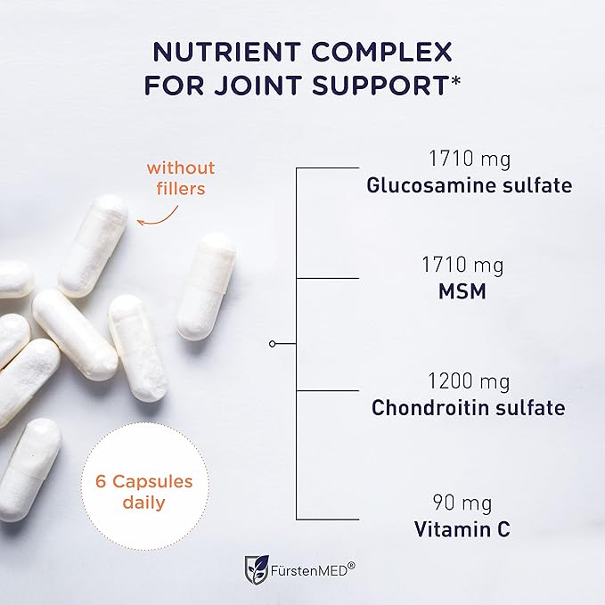 FürstenMED Glucosamine Chondroitin MSM Supplement - Chondroitin &amp Glucosamine Nutritional Supplements for Bones &amp Normal Cartilage Health - Support Normal Joint Health with Vitamin C - 180 Cap