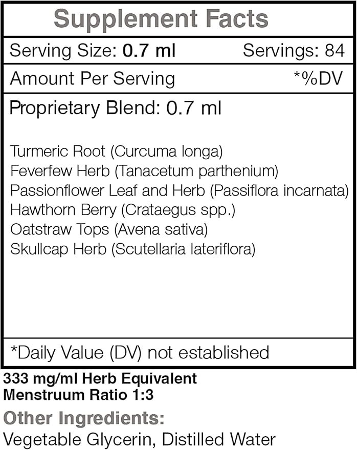 Nerve Secret Alcohol-Free Extract Turmeric Feverfew Passionflower Hawthorn Skullcap. Glycerite Tincture Healthy Nerves Formula (2 fl oz)