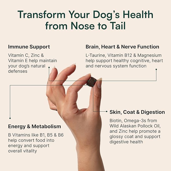 Wuffes 23-in-1 Dog Multivitamin Supplement for Hip &amp Joint Skin &amp Coat and Immune System Support with Omega 3 Iron Zinc Vitamin C - Minerals &amp Vitamins for Senior Dogs and Puppies - 30