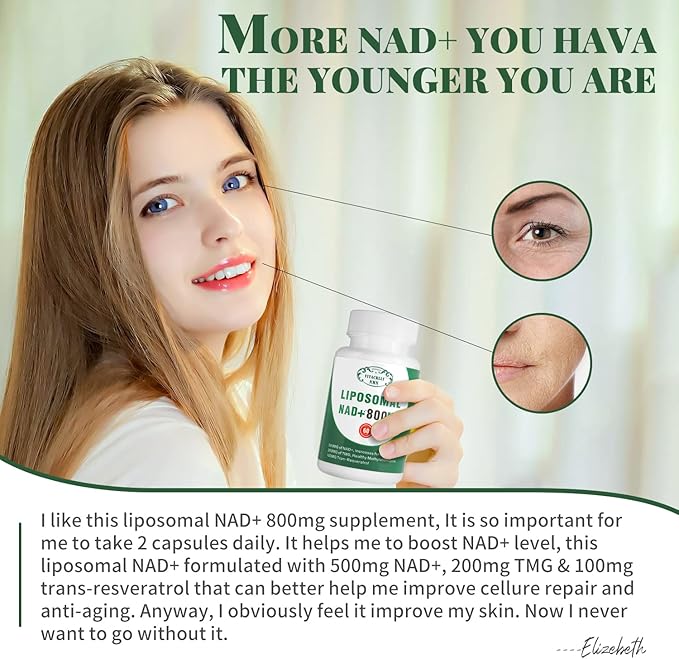 NAD+ Supplement Liposomal NAD+ Plus 800MG Nicotinamide Riboside Alternative for Cell Energy Healthy Aging and Muscle Repair 180 Capsules (Pack of 3)
